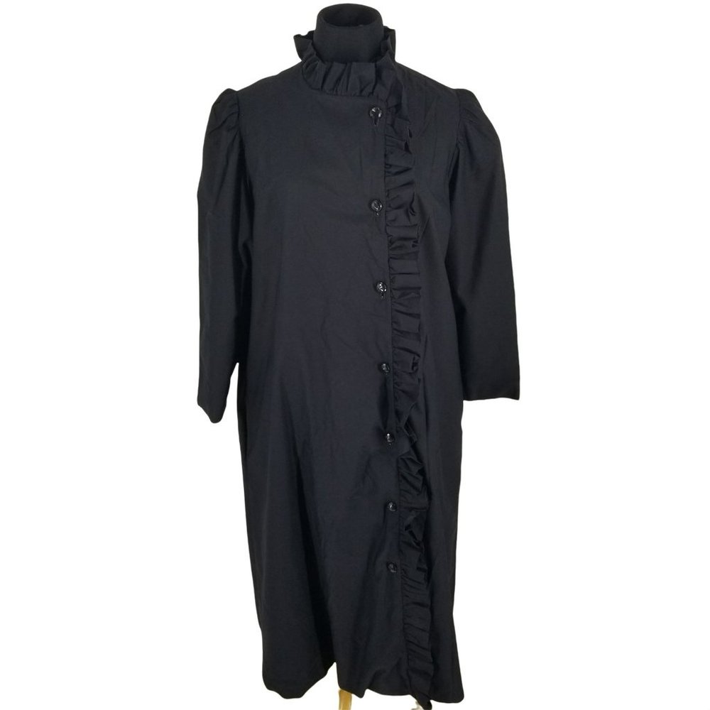 Vintage Oscar de la Renta Black Long Jacket Coat Puff Sleeve Ruffle Buttons M?